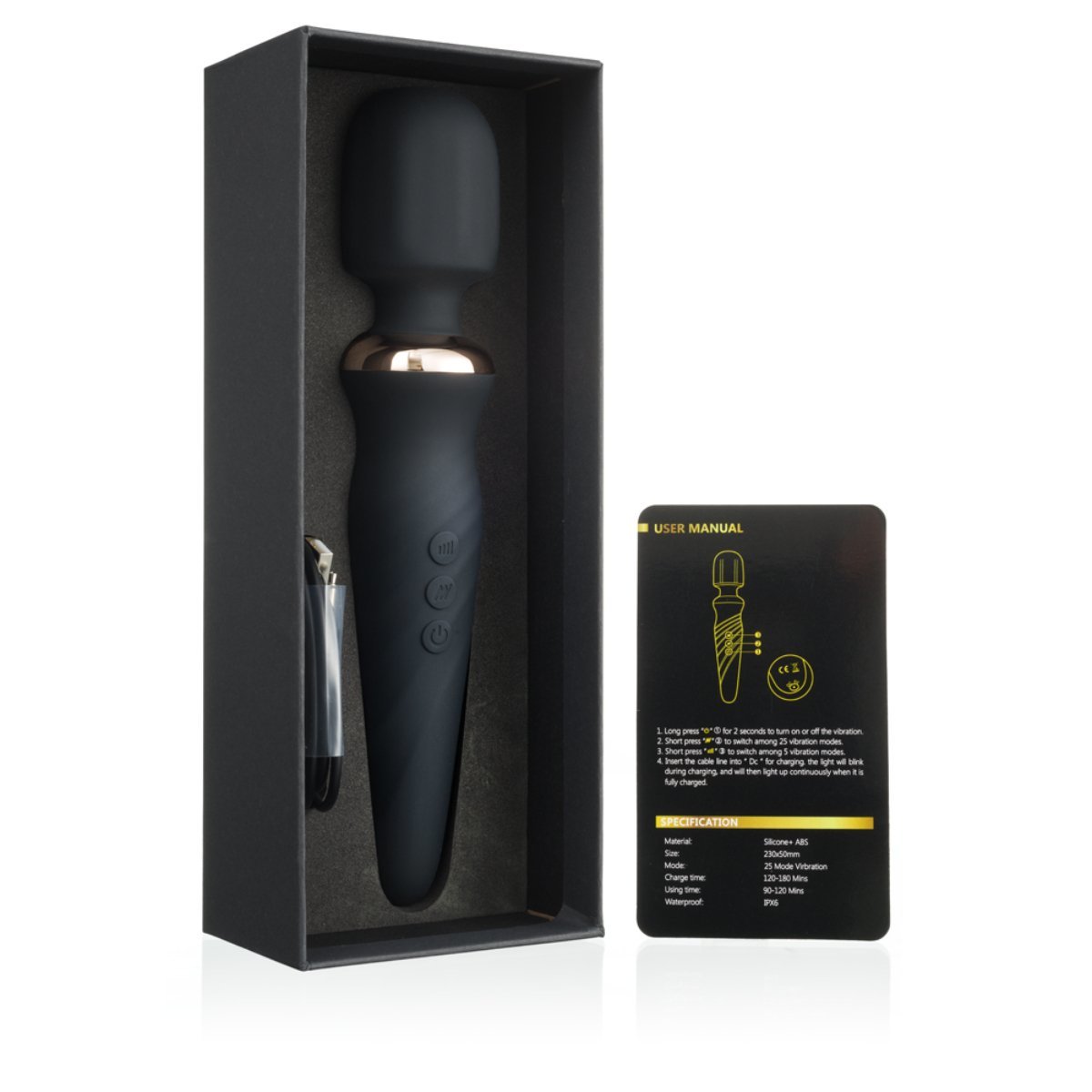 LOLA INTY Toys Torch Silicone Vibrating Wand Black (25 vibration Modes)