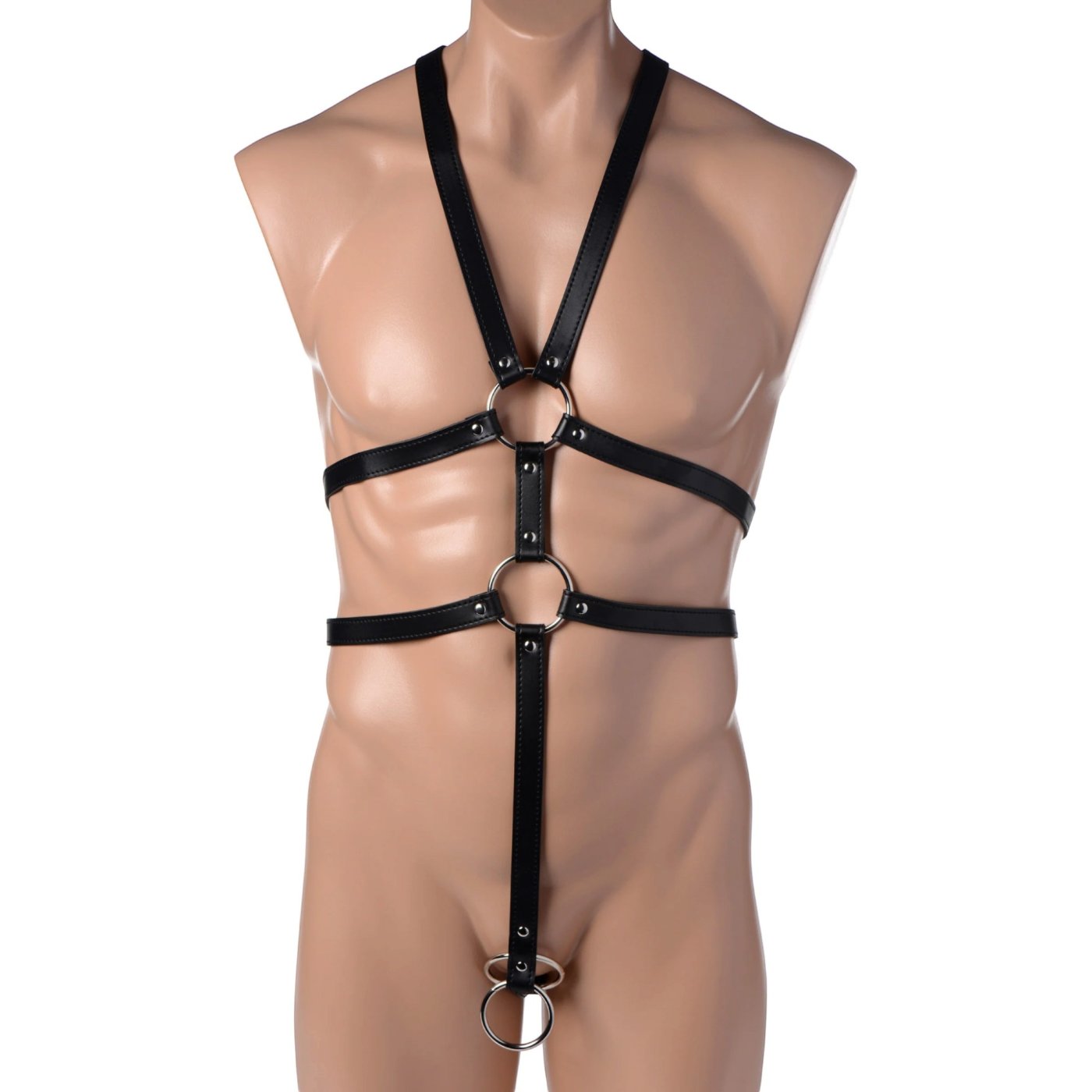 Strict Male Body Harness with Cock Rings