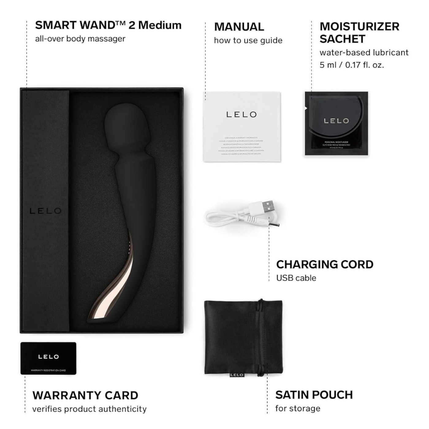 LELO Smart Wand 2 Medium Rechargeable Vibrator Black