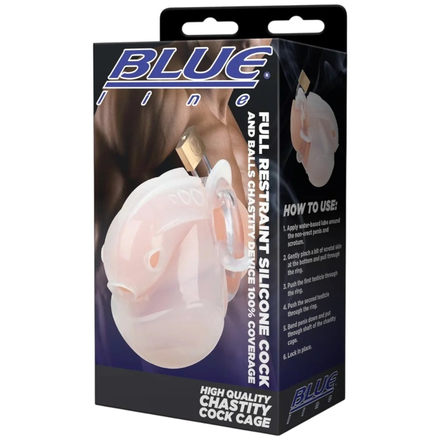 Blue Line Full Restraint Silicone Chastity Cage for Cock & Balls White