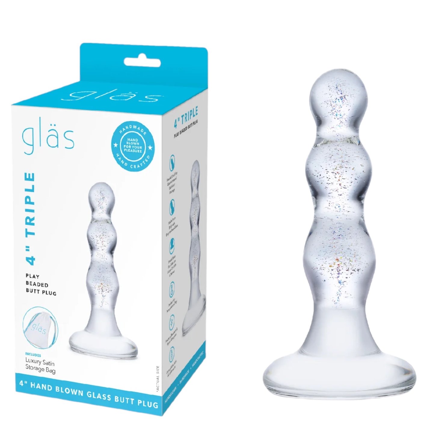Glas Triple Play Beaded Glass Butt Plug 4 Inch