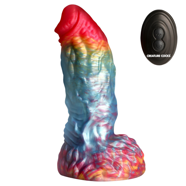 Creature Cocks Rainbow Phoenix Rechargeable Remote Silicone Dildo 6.75 Inch