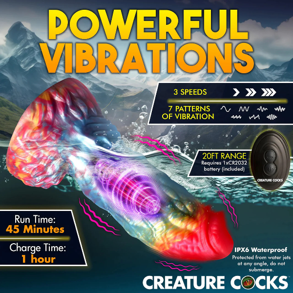 Creature Cocks Rainbow Phoenix Rechargeable Remote Silicone Dildo 6.75 Inch
