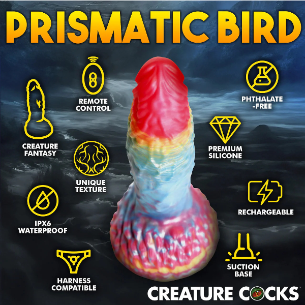 Creature Cocks Rainbow Phoenix Rechargeable Remote Silicone Dildo 6.75 Inch