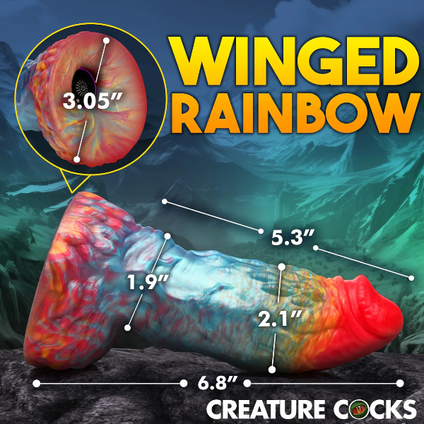 Creature Cocks Rainbow Phoenix Rechargeable Remote Silicone Dildo 6.75 Inch