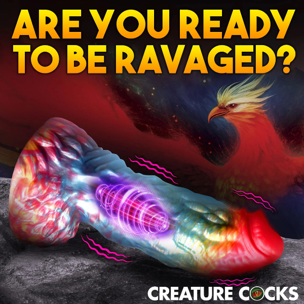 Creature Cocks Rainbow Phoenix Rechargeable Remote Silicone Dildo 6.75 Inch