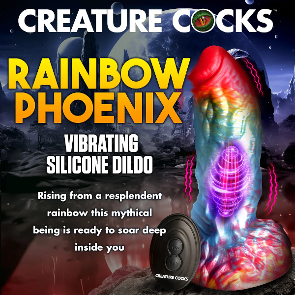 Creature Cocks Rainbow Phoenix Rechargeable Remote Silicone Dildo 6.75 Inch