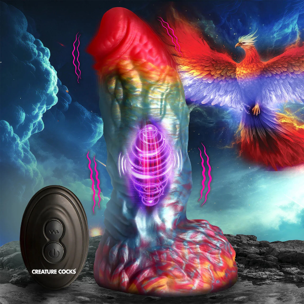 Creature Cocks Rainbow Phoenix Rechargeable Remote Silicone Dildo 6.75 Inch
