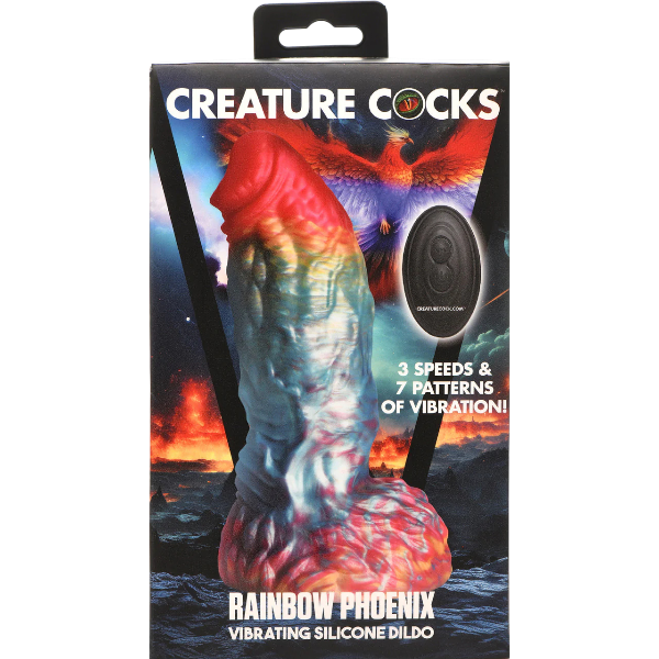 Creature Cocks Rainbow Phoenix Rechargeable Remote Silicone Dildo 6.75 Inch
