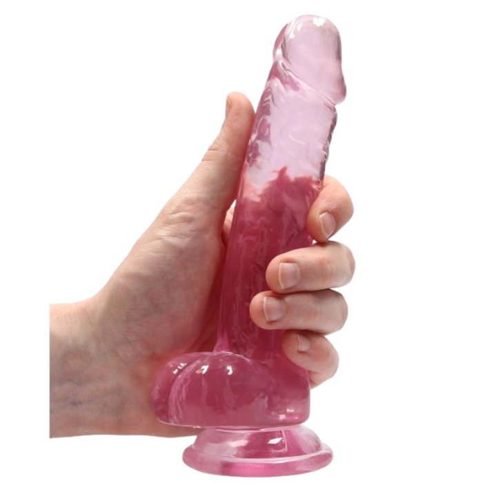 RealRock Crystal Clear Realistic Dildo with Balls Pink 7 Inch