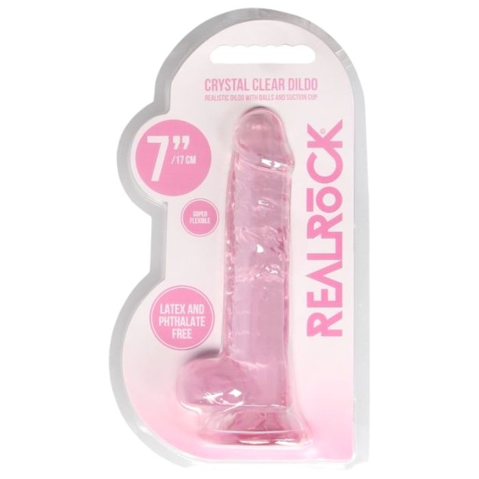 RealRock Crystal Clear Realistic Dildo with Balls Pink 7 Inch