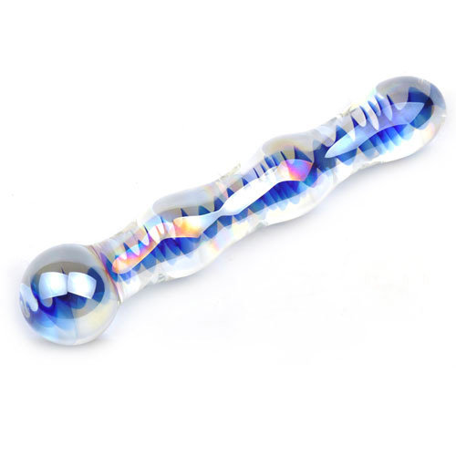 Blue Wavy Glass Dildo 7 inch