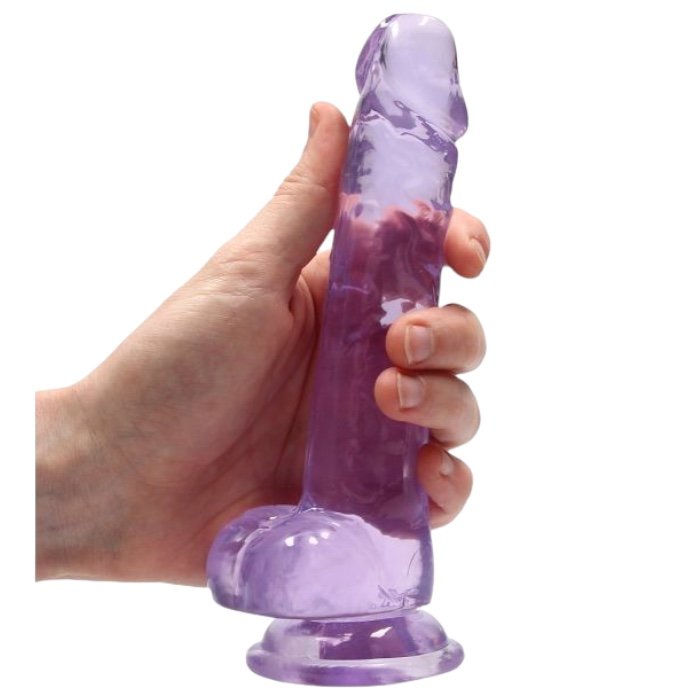 RealRock Crystal Clear Realistic Dildo with Balls Purple 7 Inch