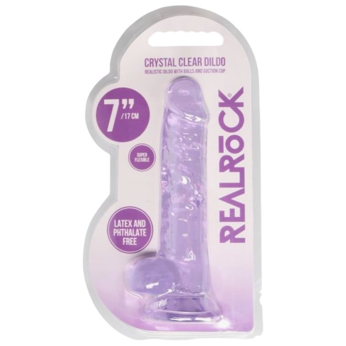 RealRock Crystal Clear Realistic Dildo with Balls Purple 7 Inch
