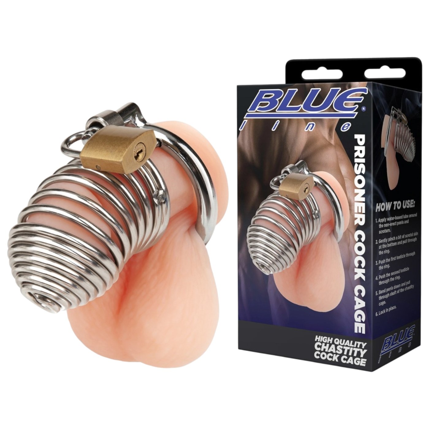 Blue Line Prisoner Spring Metal Chastity Cage