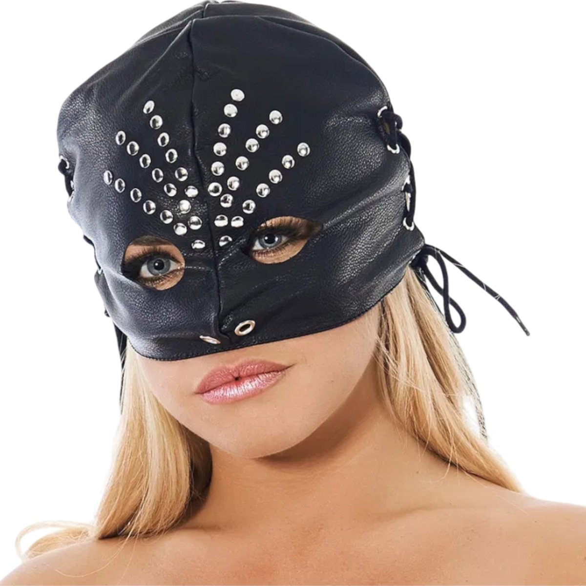 Rimba Leather Studded Open-Eye Lace-Up BDSM Hood – Rimba