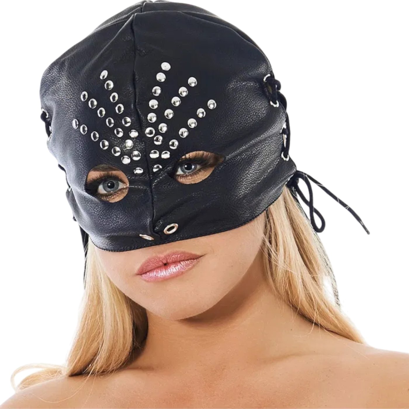 Rimba Leather Studded Open-Eye Lace-Up BDSM Hood