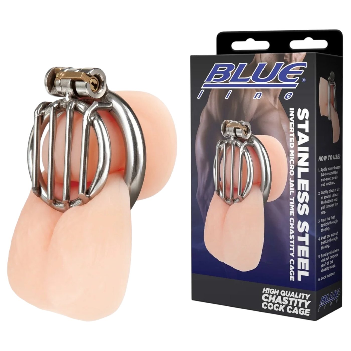 Blue Line Jail Time Inverted Micro Stainless Steel Chastity Cage