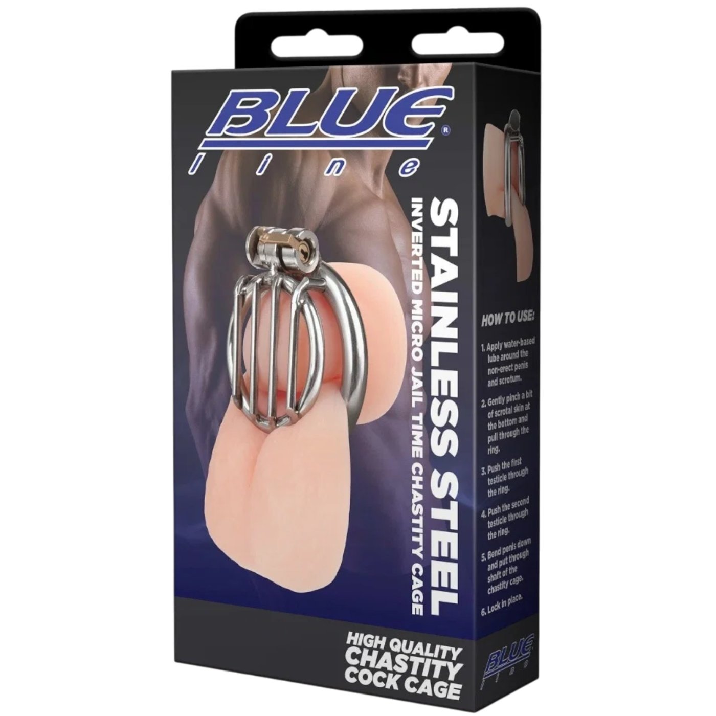 Blue Line Jail Time Inverted Micro Stainless Steel Chastity Cage