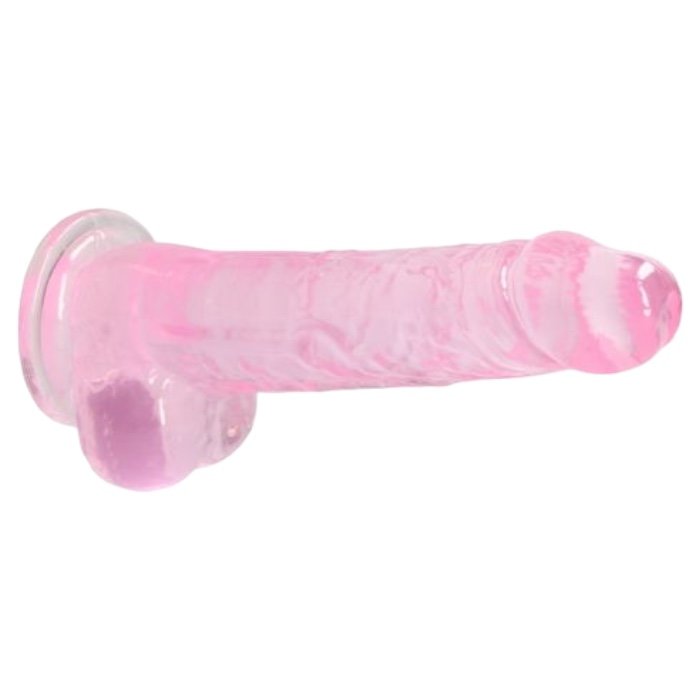 RealRock Crystal Clear Realistic Dildo with Balls Pink 8 Inch