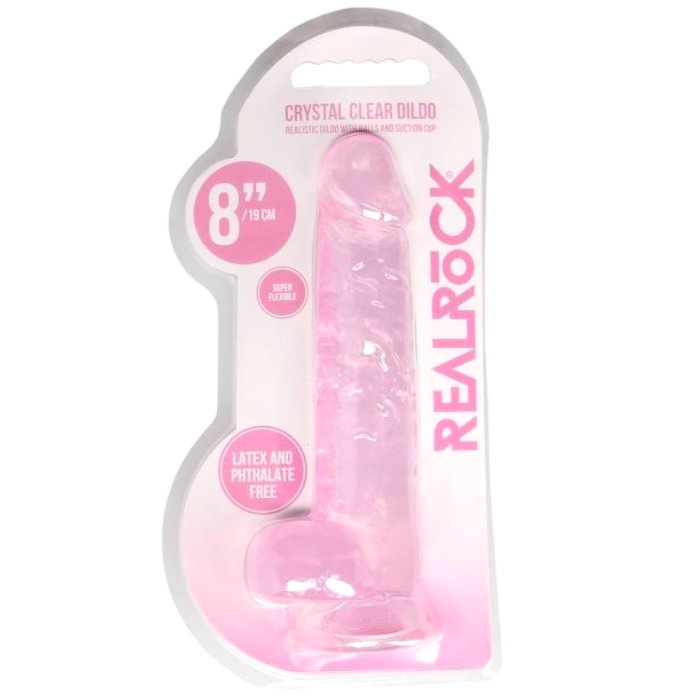 RealRock Crystal Clear Realistic Dildo with Balls Pink 8 Inch