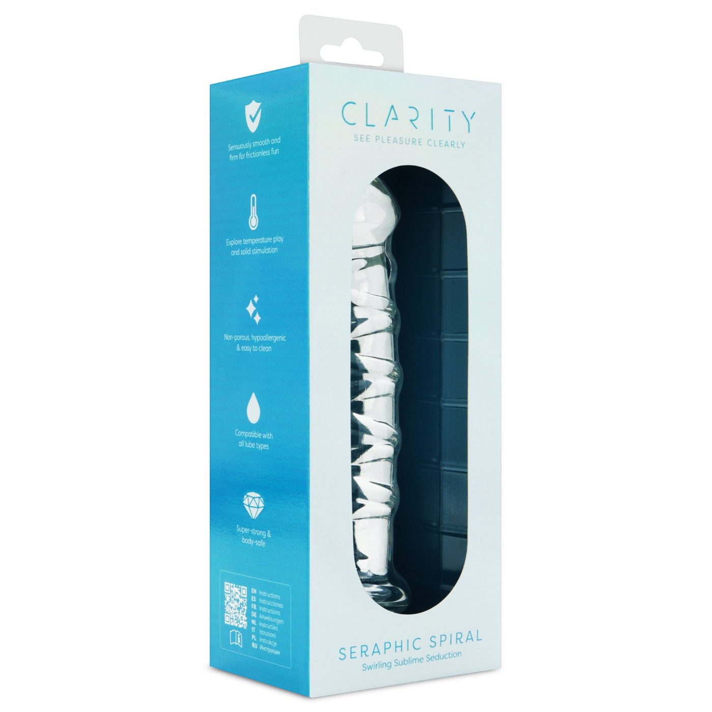 Clarity Seraphic Spiral Ribbed Glass Dildo 6.8 Inch