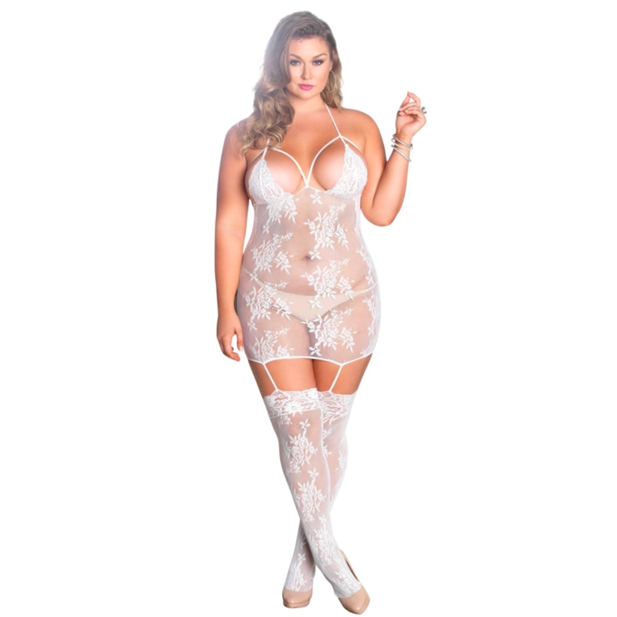 Leg Avenue White Strappy Lace Suspender Dress Queen