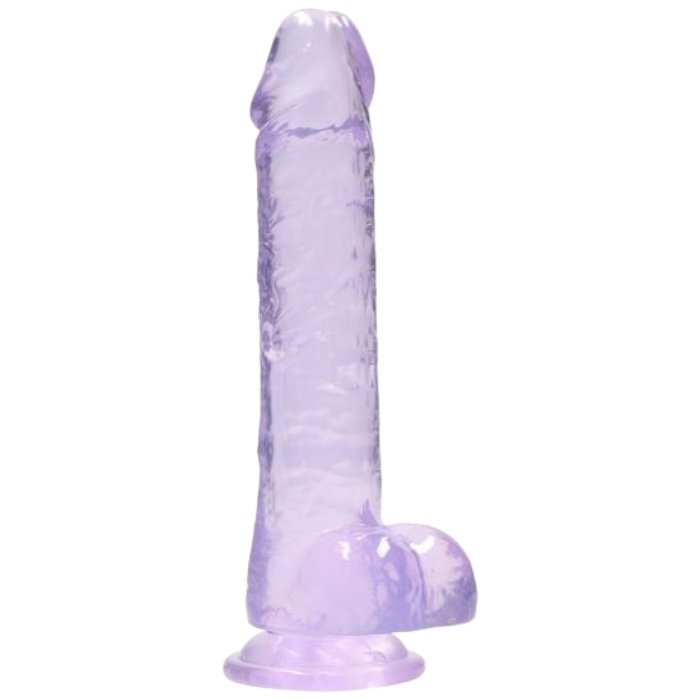 RealRock Crystal Clear Realistic Dildo with Balls Purple 8 Inch
