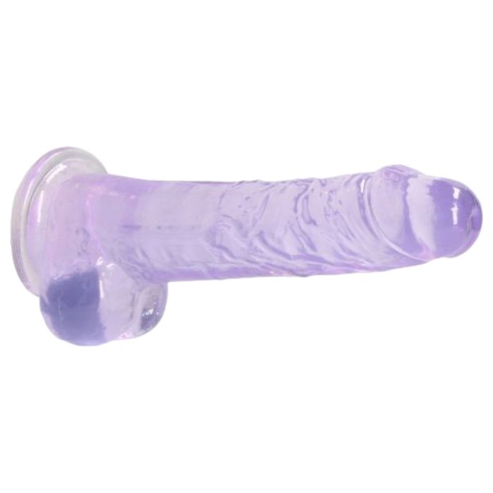 RealRock Crystal Clear Realistic Dildo with Balls Purple 8 Inch