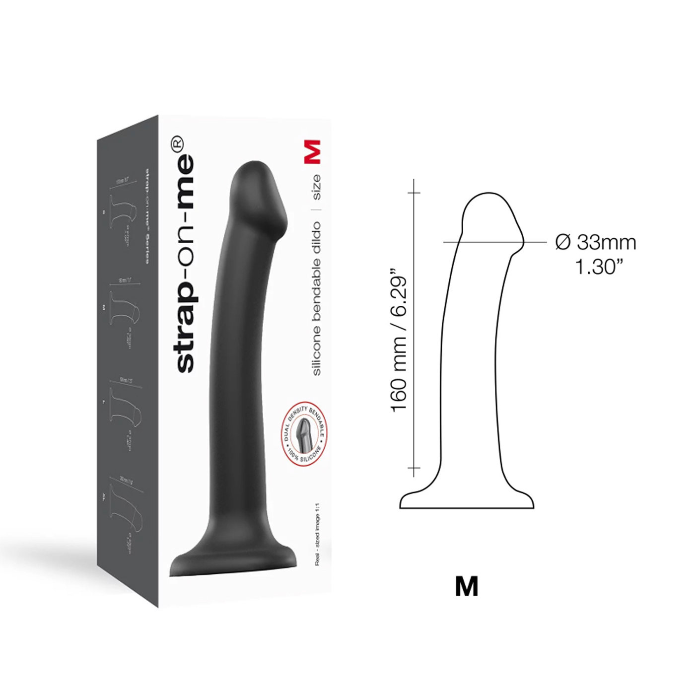 Strap-On-Me Dual Density Bendable Dildo Black 7 Inch