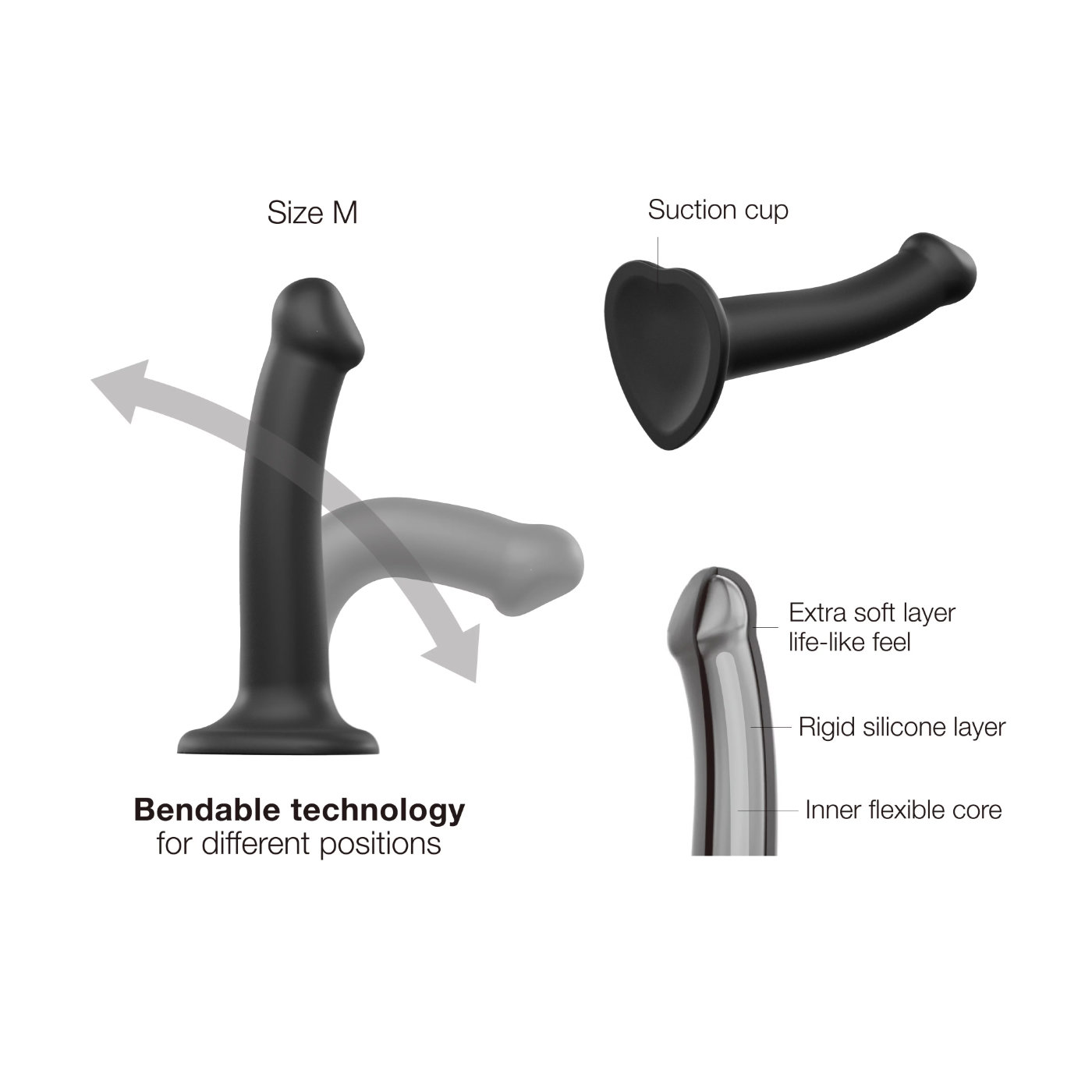 Strap-On-Me Dual Density Bendable Dildo Black 7 Inch