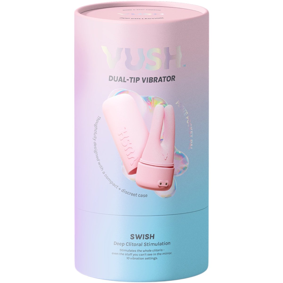 Vush Swish Compact Rechargeable Pink Dual Tip Clitoral Vibrator