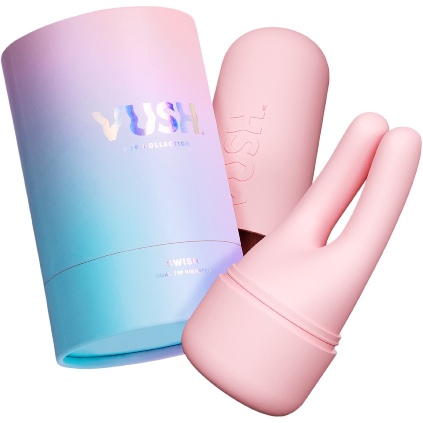 Vush Swish Compact Rechargeable Pink Dual Tip Clitoral Vibrator