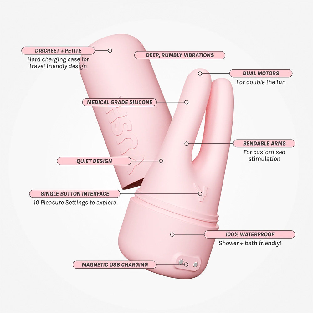 Vush Swish Compact Rechargeable Pink Dual Tip Clitoral Vibrator