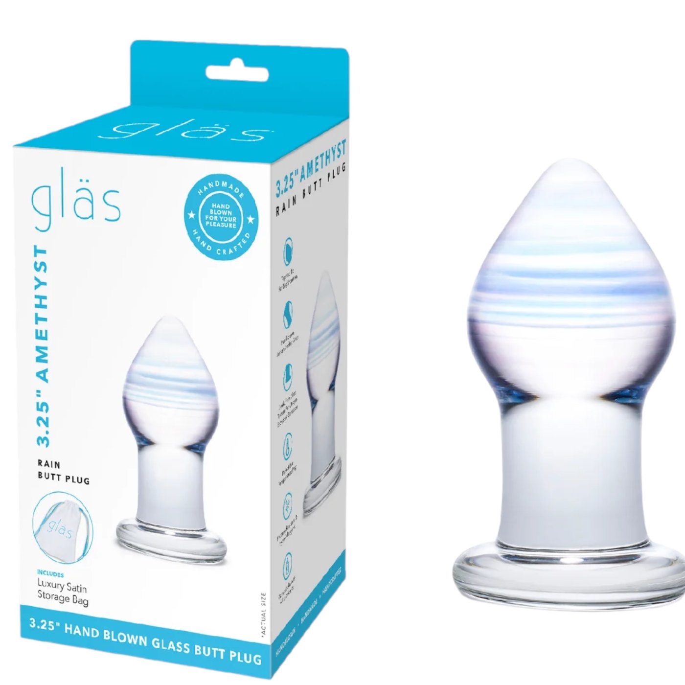 Glas Amethyst Rain Glass Butt Plug 3.25 Inch