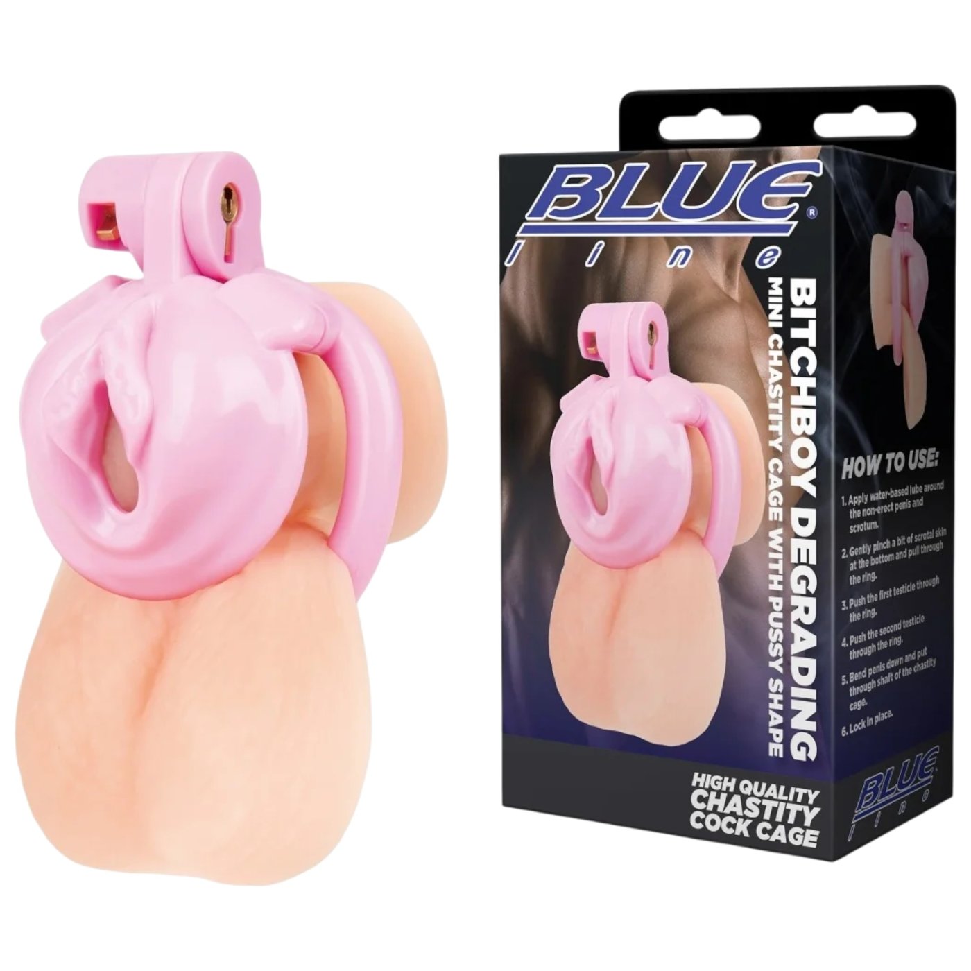 Blue Line Bitchboy Degrading Mini Pink Chastity Cage with Pussy Shape