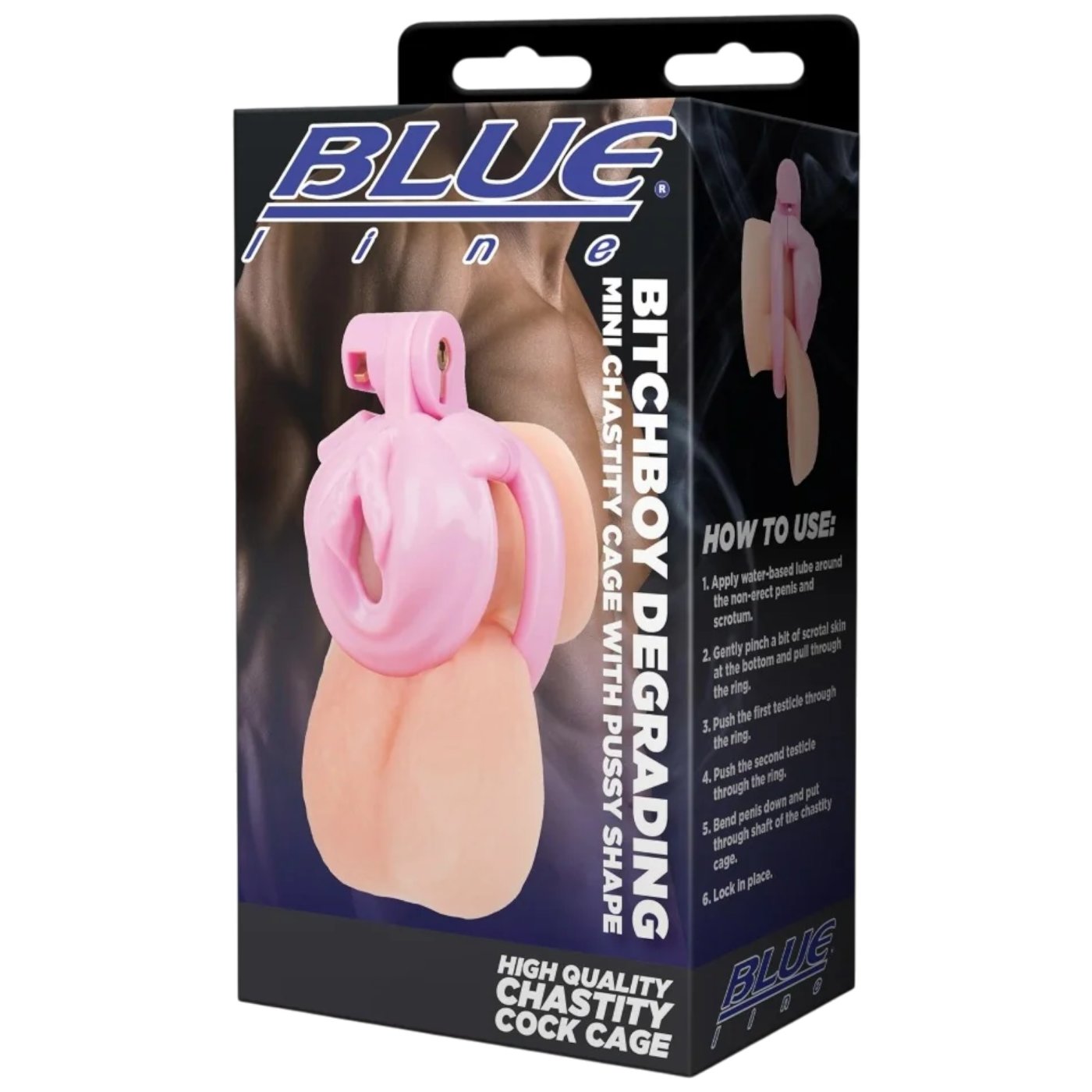 Blue Line Bitchboy Degrading Mini Pink Chastity Cage with Pussy Shape