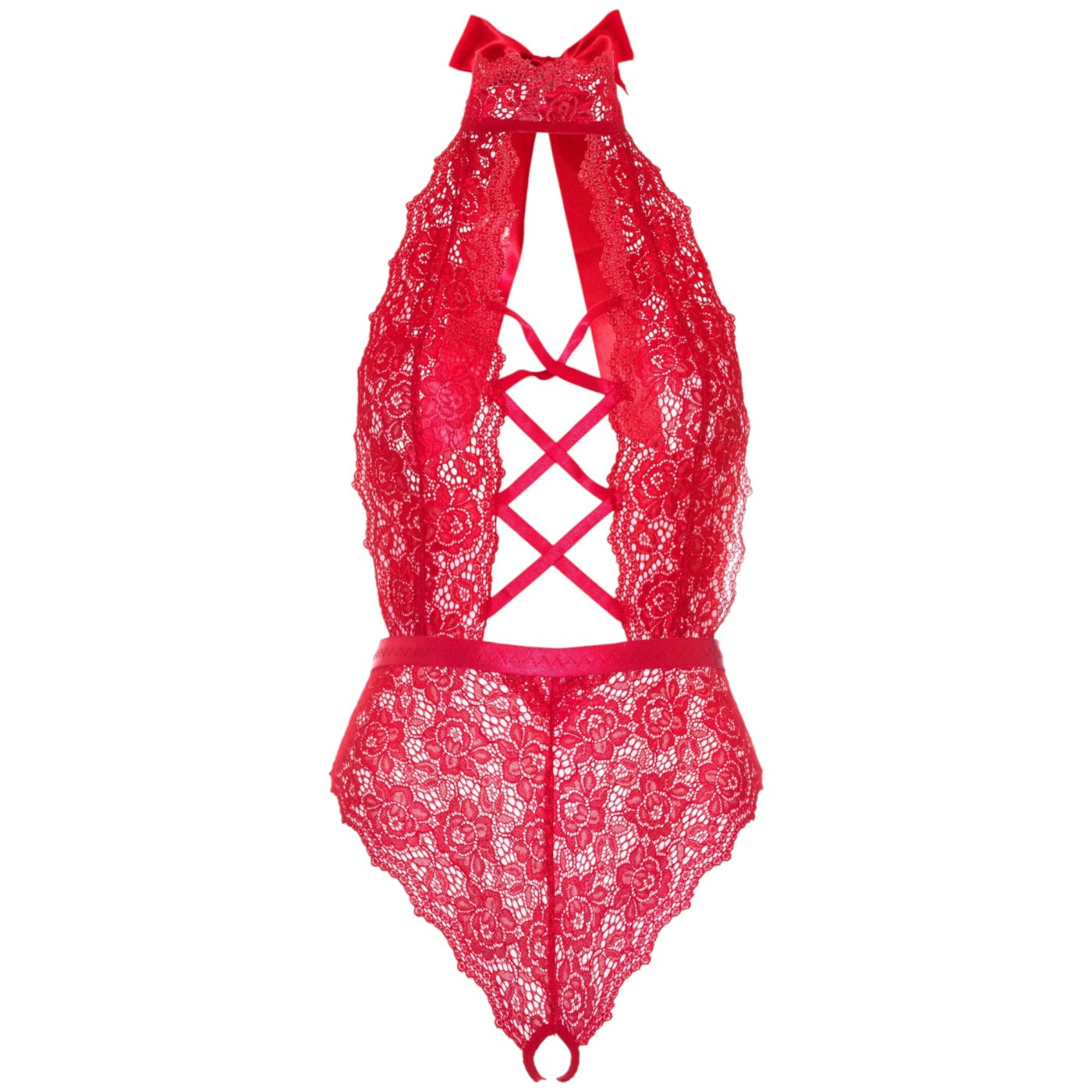 Leg Avenue Floral Lace Crotchless Teddy Red Queen
