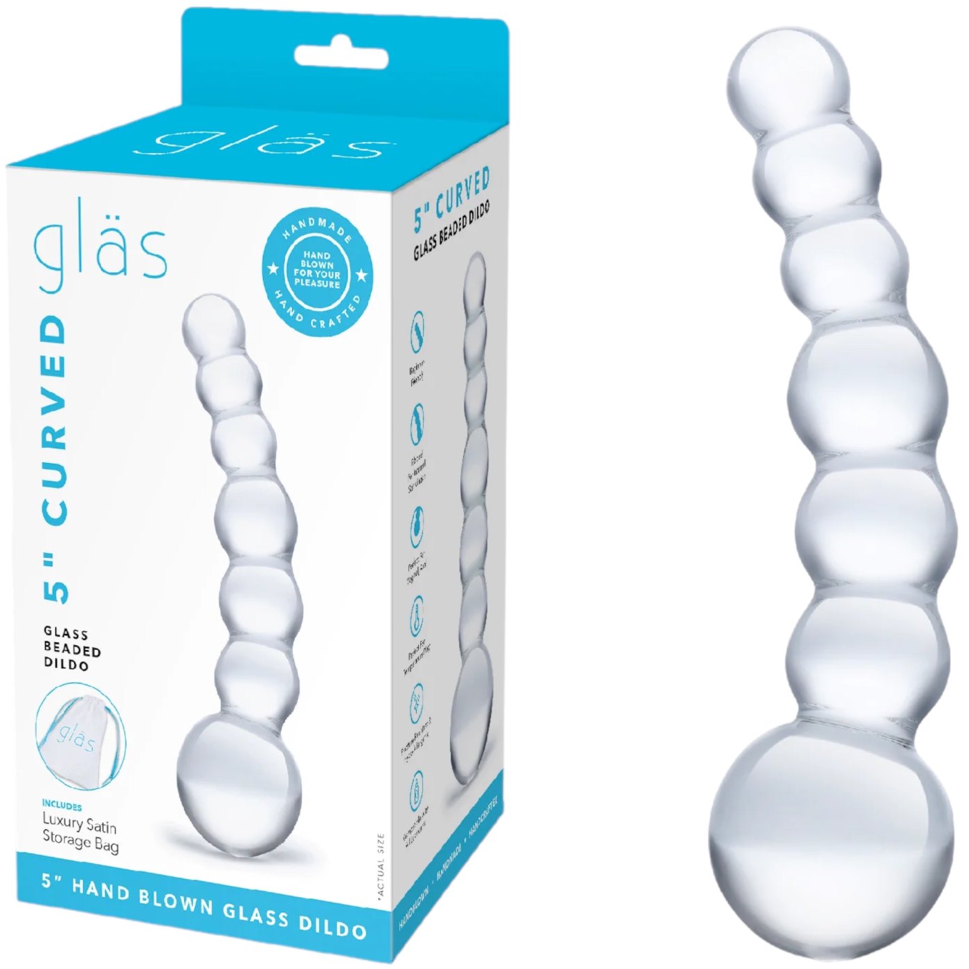 Glas Curved Beaded Glass Dildo Clear 5 Inch