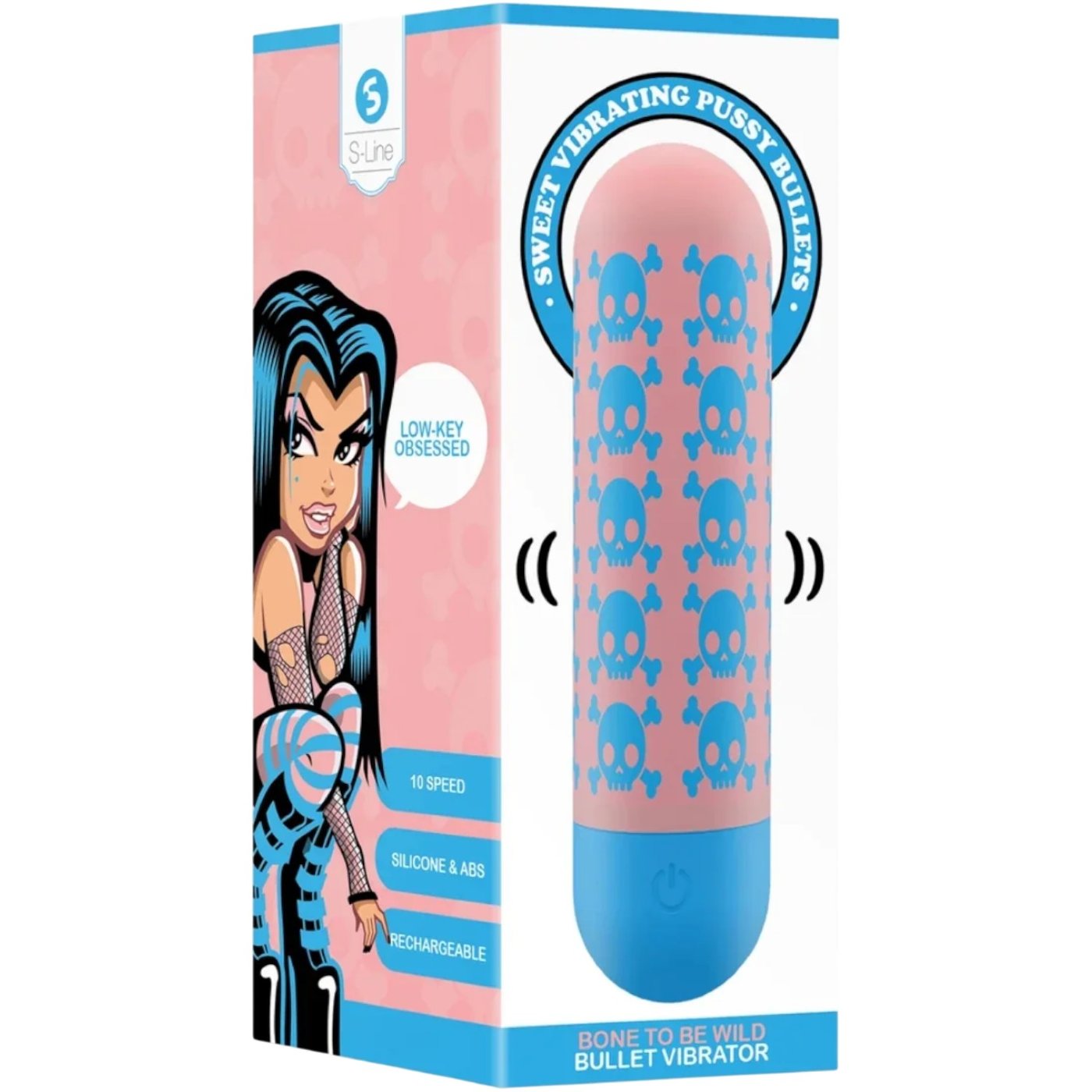 S-Line Bone To Be Wild Rechargeable Bullet Vibrator Pink & Blue