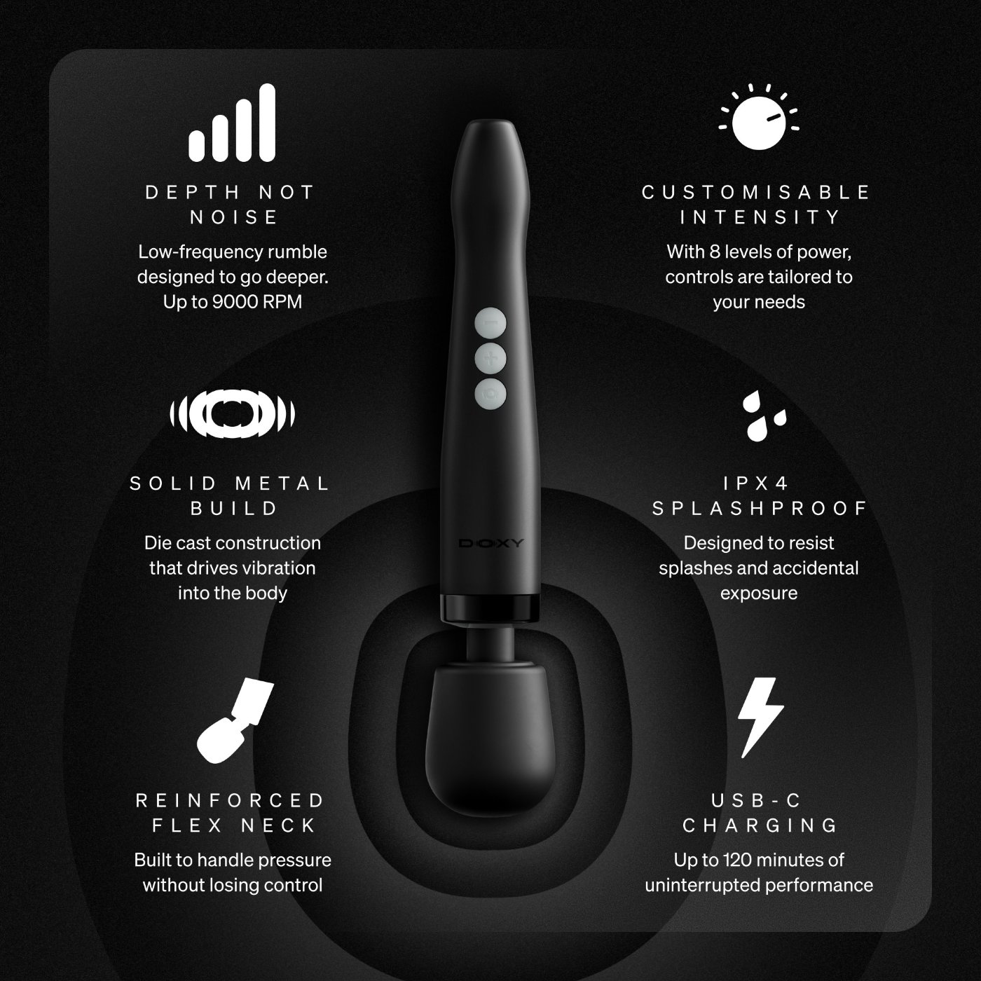 Doxy Die Cast Compact Cordless Wand Vibrator Matte Black