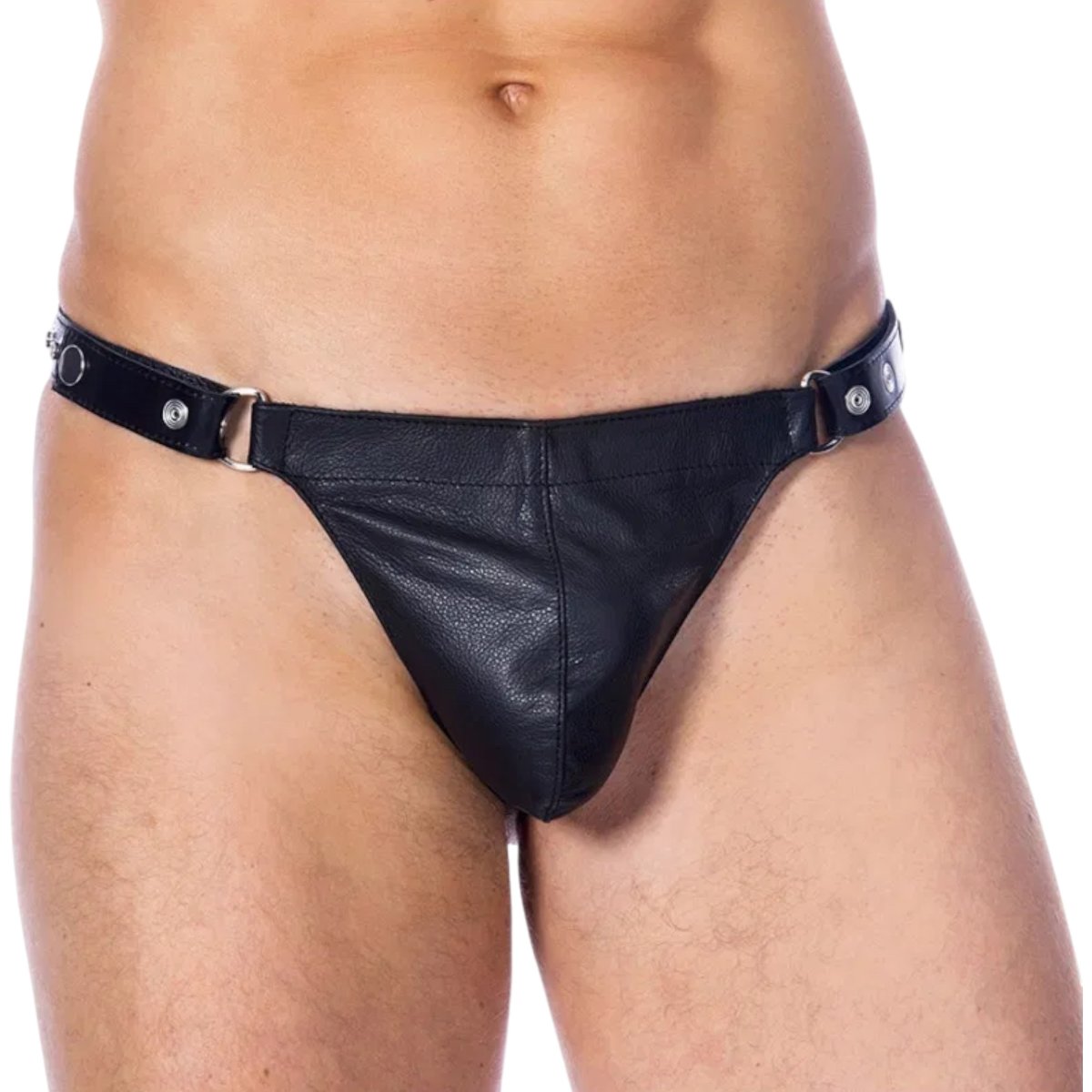 Rimba Men’s Leather Pouch Adjustable G-String Black