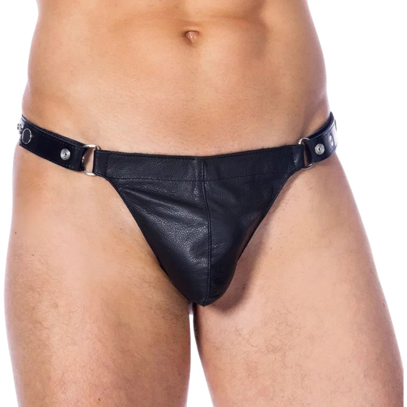 Rimba Men’s Leather Pouch Adjustable G-String Black