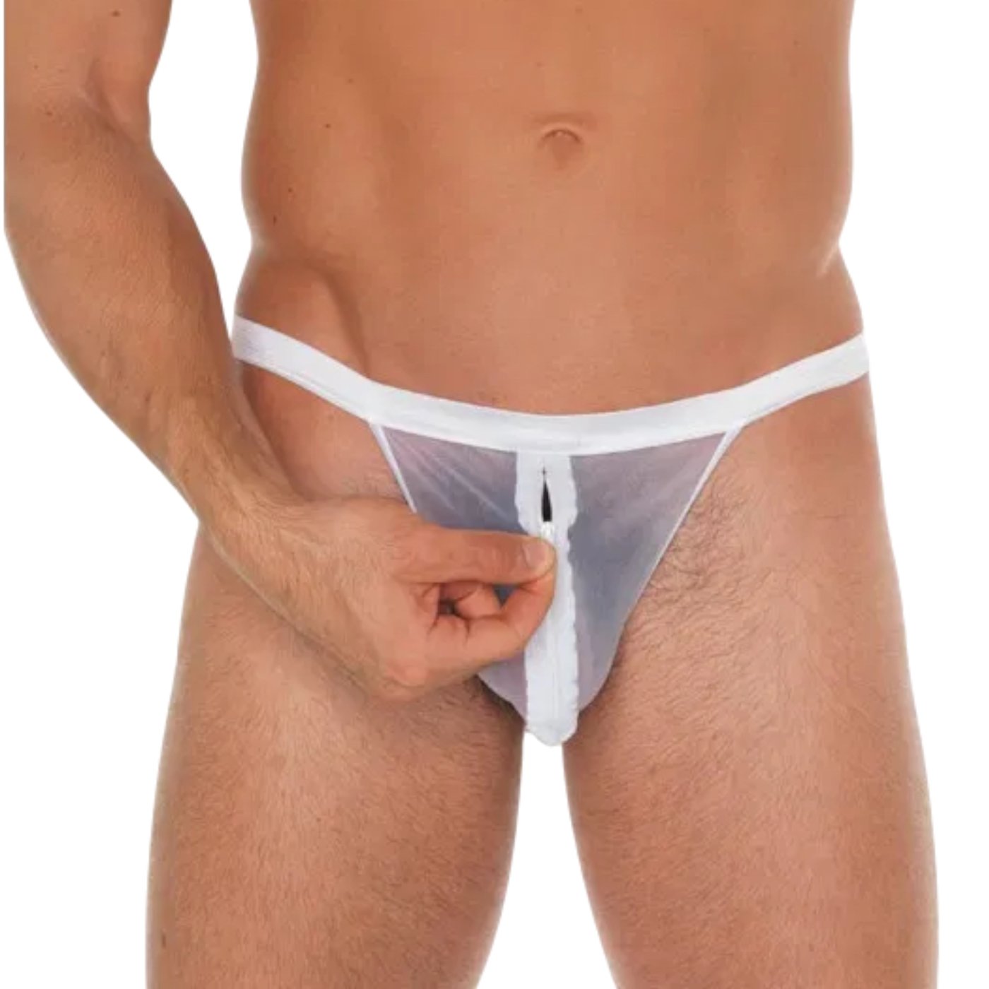 Rimba Men’s White Sheer Mesh Zip-Front G-String