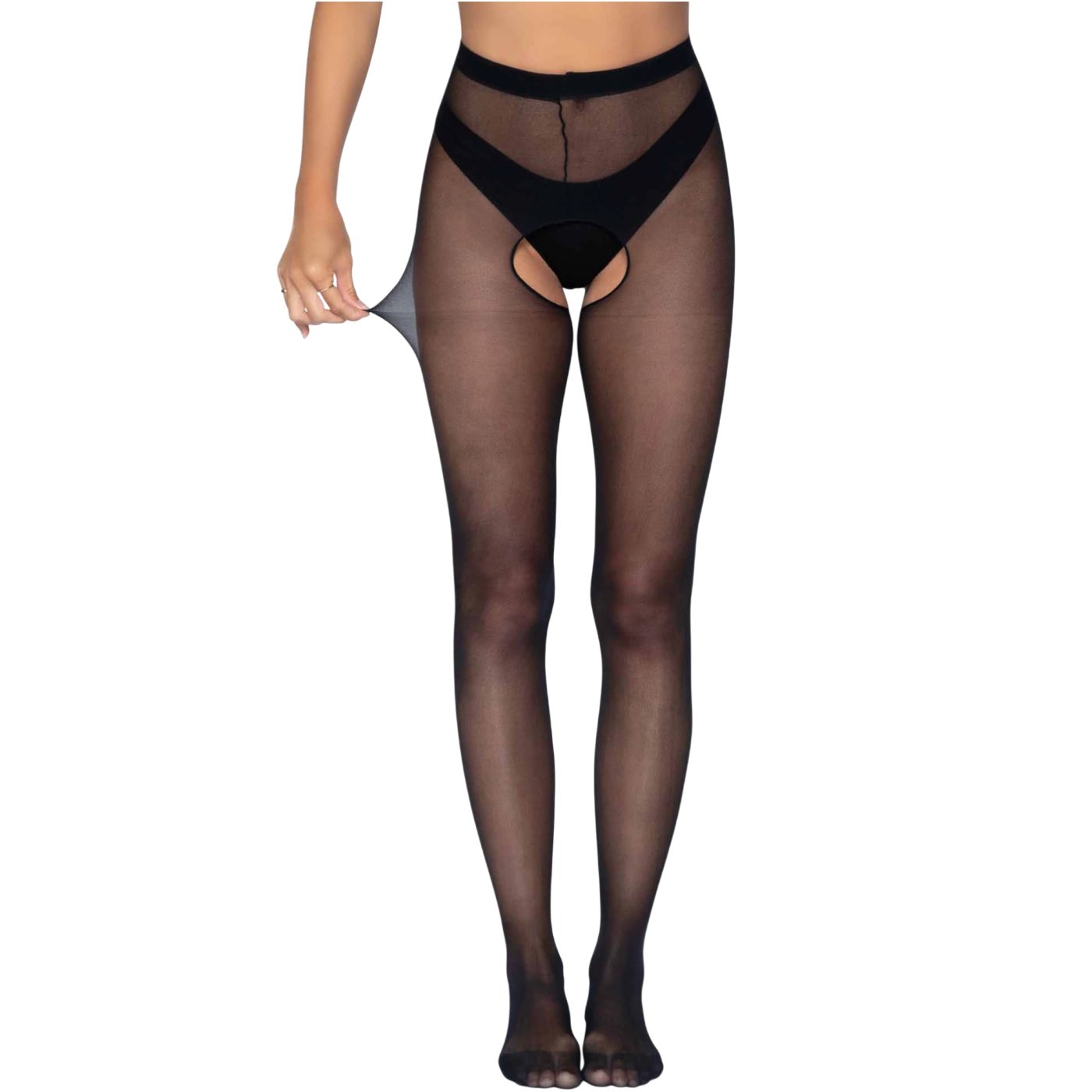 Leg Avenue Plus Size Sheer Crotchless Tights Black