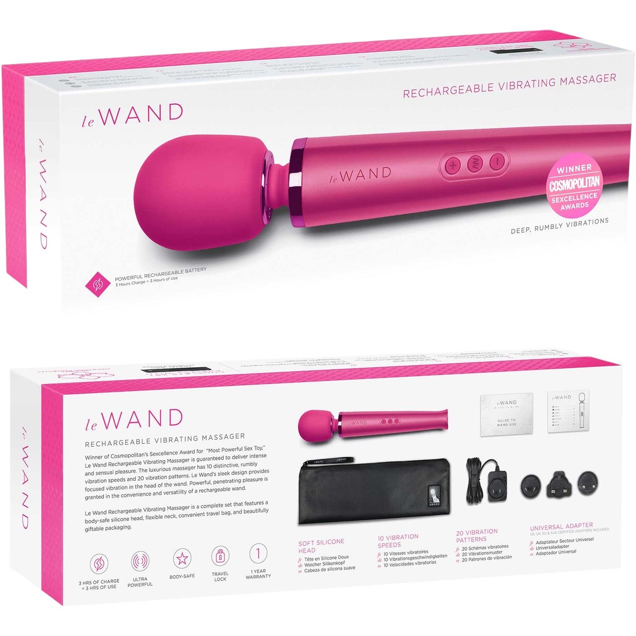 Le Wand Rechargeable Massage Wand Vibrator Magenta