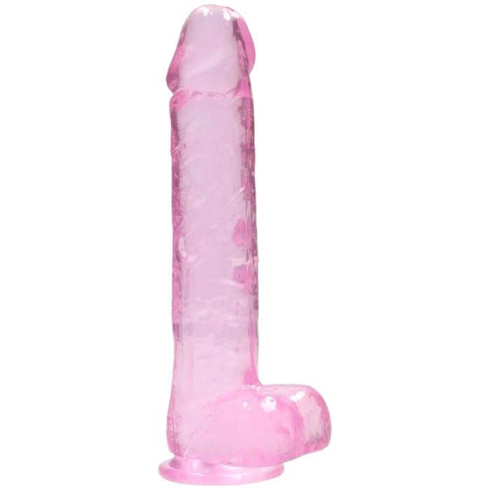 RealRock Crystal Clear Realistic Dildo with Balls Pink 9 Inch