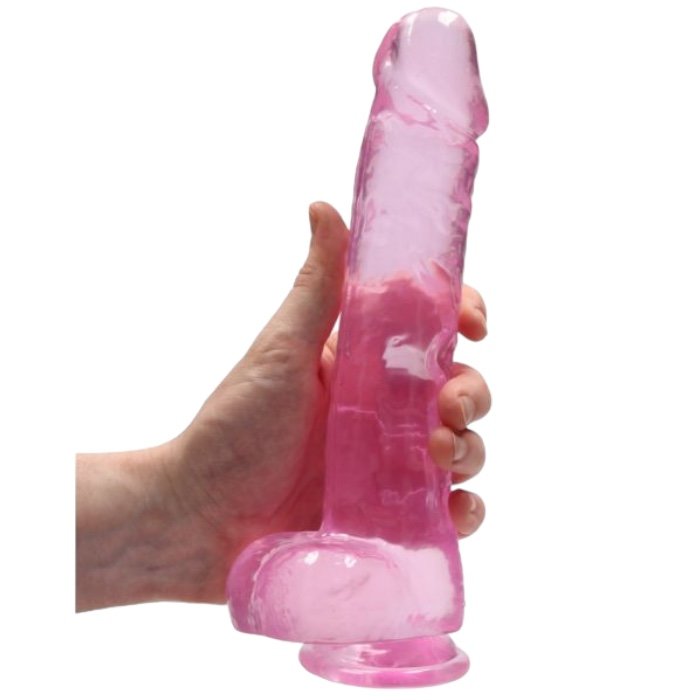 RealRock Crystal Clear Realistic Dildo with Balls Pink 9 Inch