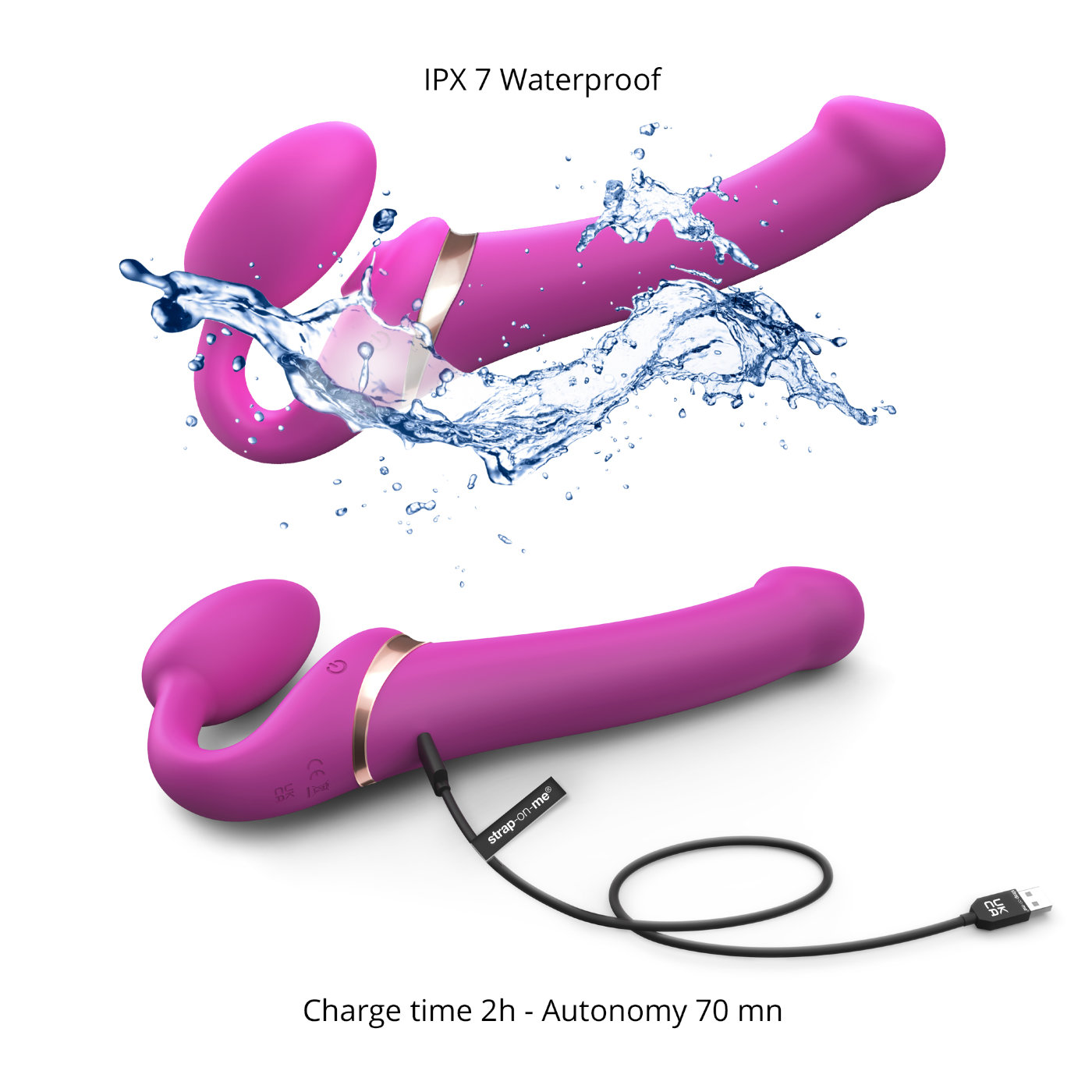 Strap-On-Me Licking Rechargeable Remote Control Vibrating Strapless Strap-On Fuchsia M