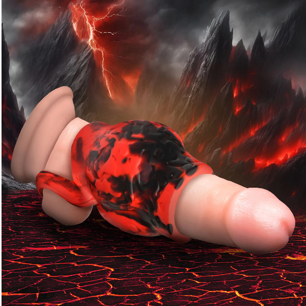 Creature Cocks Hell Hound Silicone Penis Sleeve and Ball Stretcher Red